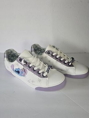Stitch Graphic Women's Sneakers, Low Top , Lace Up Glitter Accent With Keychain,